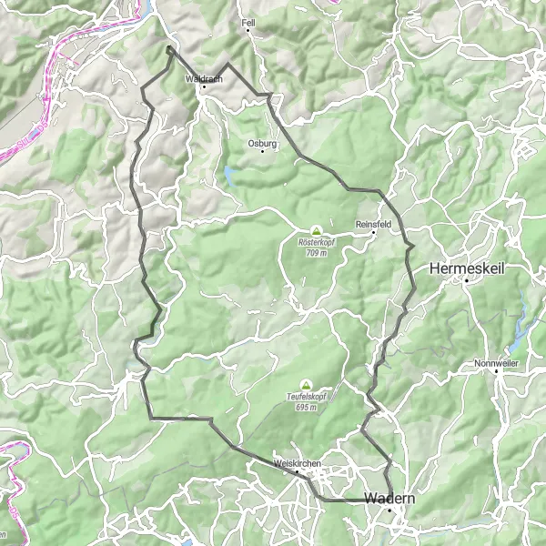 Karten-Miniaturansicht der Radinspiration "Köpfchen und Katzenrech Rundtour" in Saarland, Germany. Erstellt vom Tarmacs.app-Routenplaner für Radtouren