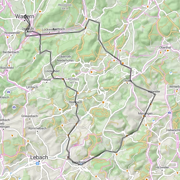 Karten-Miniaturansicht der Radinspiration "Roadtour durch die Umgebung von Wadern" in Saarland, Germany. Erstellt vom Tarmacs.app-Routenplaner für Radtouren