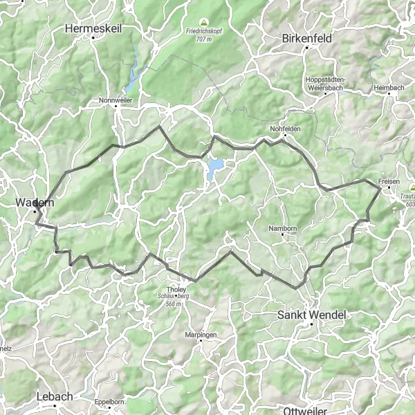 Map miniature of "Exploring Natural Beauty" cycling inspiration in Saarland, Germany. Generated by Tarmacs.app cycling route planner