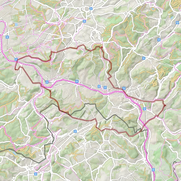 Karten-Miniaturansicht der Radinspiration "Gravelrunde durch Bous und Spicheren" in Saarland, Germany. Erstellt vom Tarmacs.app-Routenplaner für Radtouren