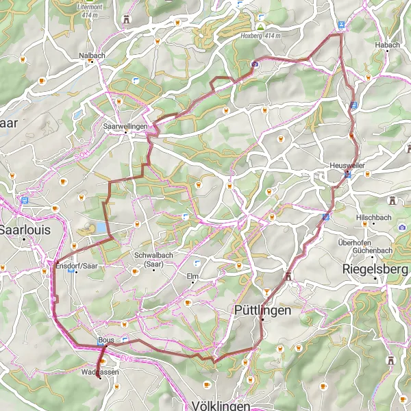 Map miniature of "Scenic Gravel Route Across Saarland" cycling inspiration in Saarland, Germany. Generated by Tarmacs.app cycling route planner