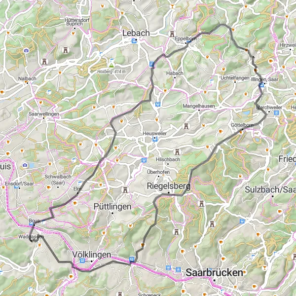 Map miniature of "The Road Warriors" cycling inspiration in Saarland, Germany. Generated by Tarmacs.app cycling route planner