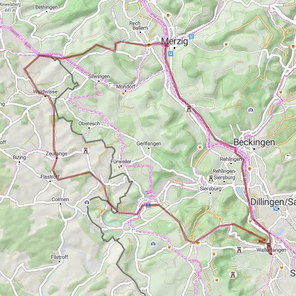 Map miniature of "Gravel Adventure in Saarland" cycling inspiration in Saarland, Germany. Generated by Tarmacs.app cycling route planner