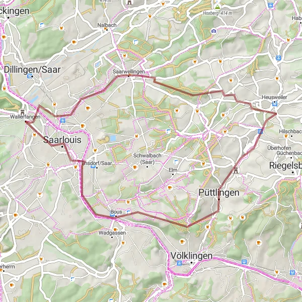 Map miniature of "Gravel Adventure" cycling inspiration in Saarland, Germany. Generated by Tarmacs.app cycling route planner