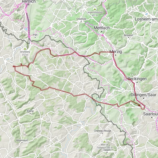 Map miniature of "Saarland Gravel Trail" cycling inspiration in Saarland, Germany. Generated by Tarmacs.app cycling route planner