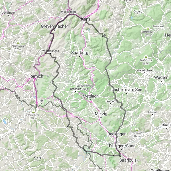 Map miniature of "Saarland's Epic Landscapes and Historic Villages" cycling inspiration in Saarland, Germany. Generated by Tarmacs.app cycling route planner