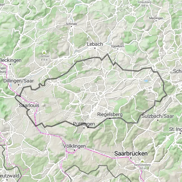 Karten-Miniaturansicht der Radinspiration "Wallerfangen - Saarlouis Rundtour" in Saarland, Germany. Erstellt vom Tarmacs.app-Routenplaner für Radtouren