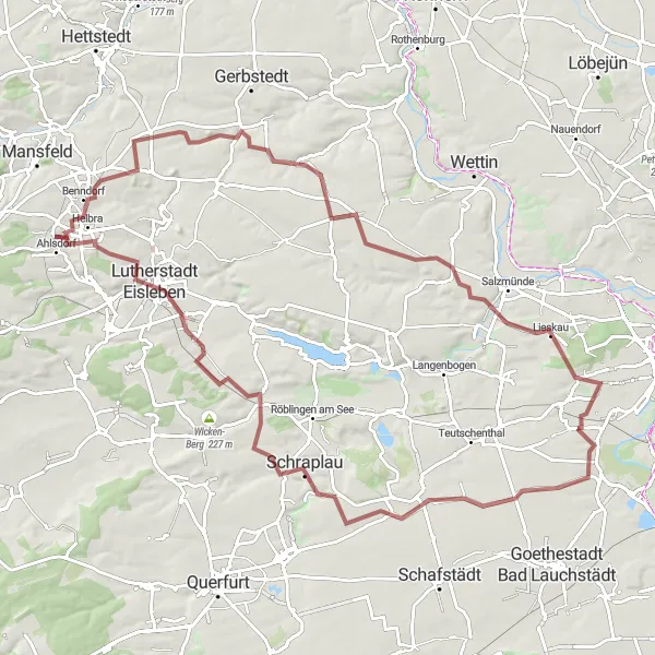 Karten-Miniaturansicht der Radinspiration "Gravelabenteuer bei Lutherstadt Eisleben" in Sachsen-Anhalt, Germany. Erstellt vom Tarmacs.app-Routenplaner für Radtouren