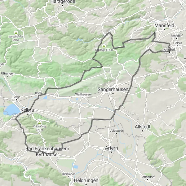Karten-Miniaturansicht der Radinspiration "Kyffhäuser Rundweg" in Sachsen-Anhalt, Germany. Erstellt vom Tarmacs.app-Routenplaner für Radtouren