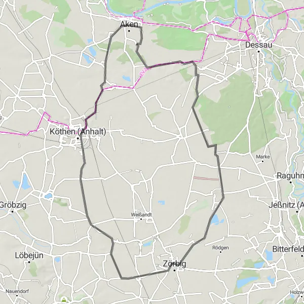 Map miniature of "Exploring Mosigkau Castle and Surrounding Areas" cycling inspiration in Sachsen-Anhalt, Germany. Generated by Tarmacs.app cycling route planner