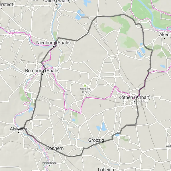 Map miniature of "Bernburg (Saale) Loop" cycling inspiration in Sachsen-Anhalt, Germany. Generated by Tarmacs.app cycling route planner