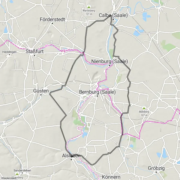 Map miniature of "Alsleben Loop" cycling inspiration in Sachsen-Anhalt, Germany. Generated by Tarmacs.app cycling route planner