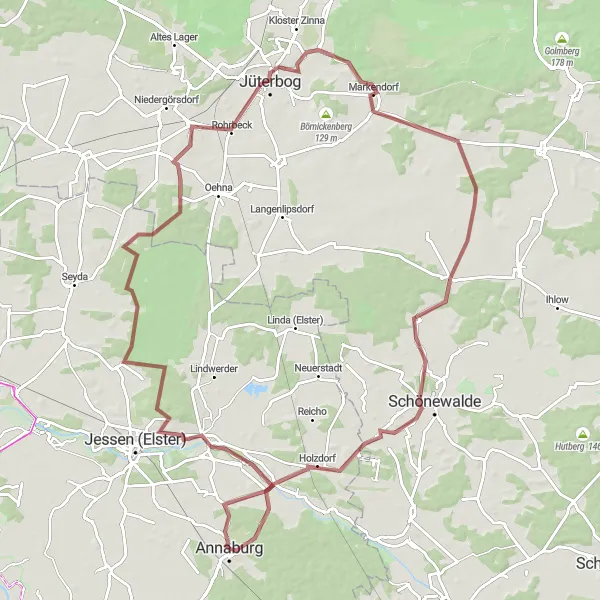 Karten-Miniaturansicht der Radinspiration "Herausfordernde Gravelroute durch die Elsterniederung" in Sachsen-Anhalt, Germany. Erstellt vom Tarmacs.app-Routenplaner für Radtouren