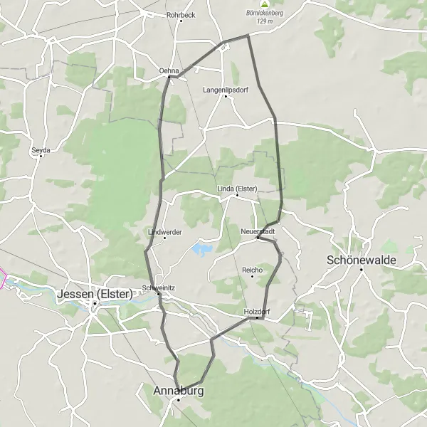 Map miniature of "Purzien Round-trip Road Route" cycling inspiration in Sachsen-Anhalt, Germany. Generated by Tarmacs.app cycling route planner