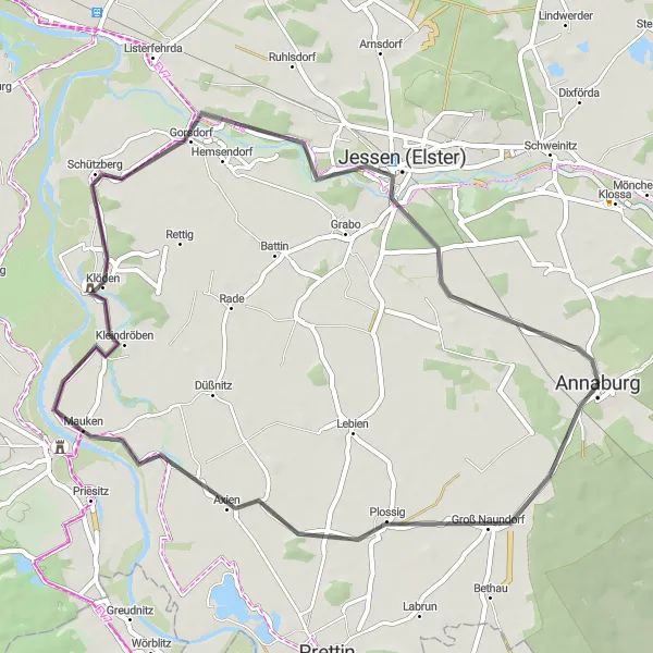 Map miniature of "Pretzsch (Elbe) Loop" cycling inspiration in Sachsen-Anhalt, Germany. Generated by Tarmacs.app cycling route planner