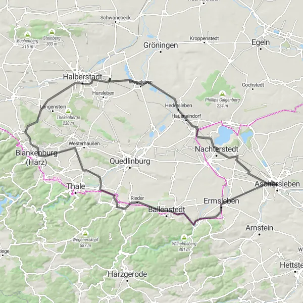 Karten-Miniaturansicht der Radinspiration "Kulturlandschaft um Aschersleben" in Sachsen-Anhalt, Germany. Erstellt vom Tarmacs.app-Routenplaner für Radtouren