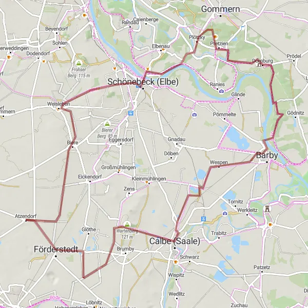 Karten-Miniaturansicht der Radinspiration "Gravelroute von Atzendorf nach Förderstedt" in Sachsen-Anhalt, Germany. Erstellt vom Tarmacs.app-Routenplaner für Radtouren