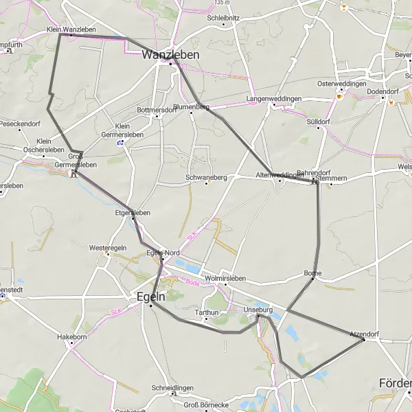 Map miniature of "Scenic Road Loop from Atzendorf" cycling inspiration in Sachsen-Anhalt, Germany. Generated by Tarmacs.app cycling route planner