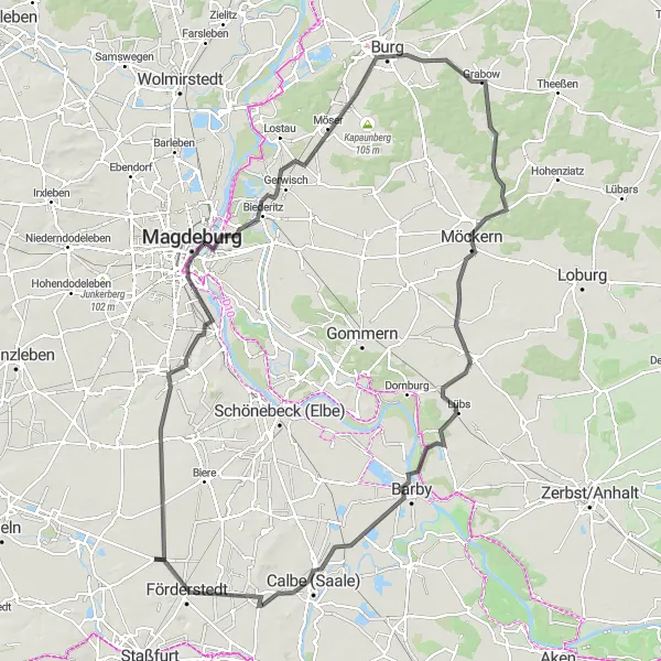 Karten-Miniaturansicht der Radinspiration "Roadtrip nach Förderstedt" in Sachsen-Anhalt, Germany. Erstellt vom Tarmacs.app-Routenplaner für Radtouren