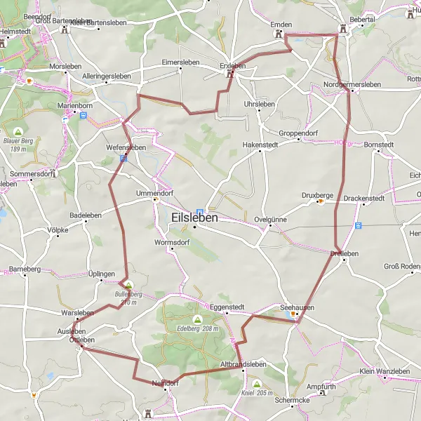 Map miniature of "Ausleben Gravel Adventure" cycling inspiration in Sachsen-Anhalt, Germany. Generated by Tarmacs.app cycling route planner