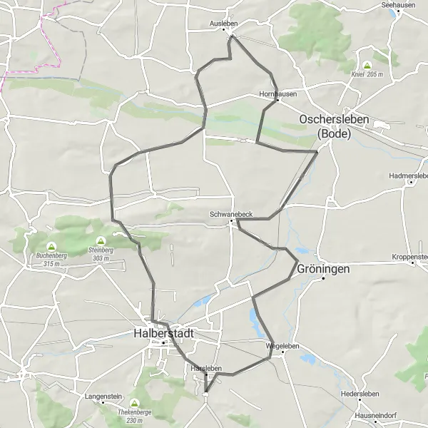 Map miniature of "Ausleben Scenic Road Tour" cycling inspiration in Sachsen-Anhalt, Germany. Generated by Tarmacs.app cycling route planner