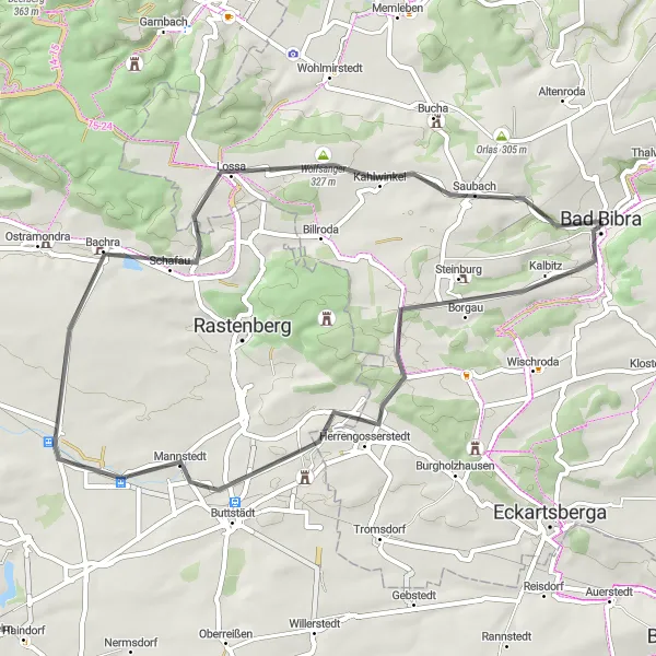 Map miniature of "Scenic Road Cycling Tour near Bad Bibra" cycling inspiration in Sachsen-Anhalt, Germany. Generated by Tarmacs.app cycling route planner