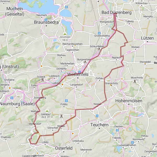 Map miniature of "Wine and History Gravel Ride" cycling inspiration in Sachsen-Anhalt, Germany. Generated by Tarmacs.app cycling route planner