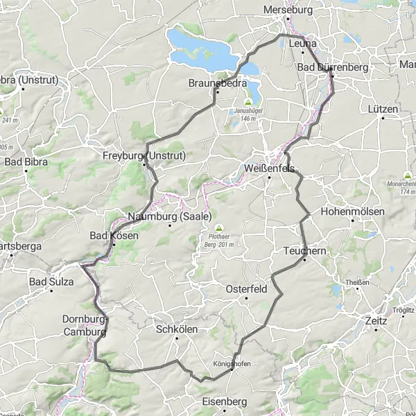 Karten-Miniaturansicht der Radinspiration "Zwischen Saale und Unstrut" in Sachsen-Anhalt, Germany. Erstellt vom Tarmacs.app-Routenplaner für Radtouren