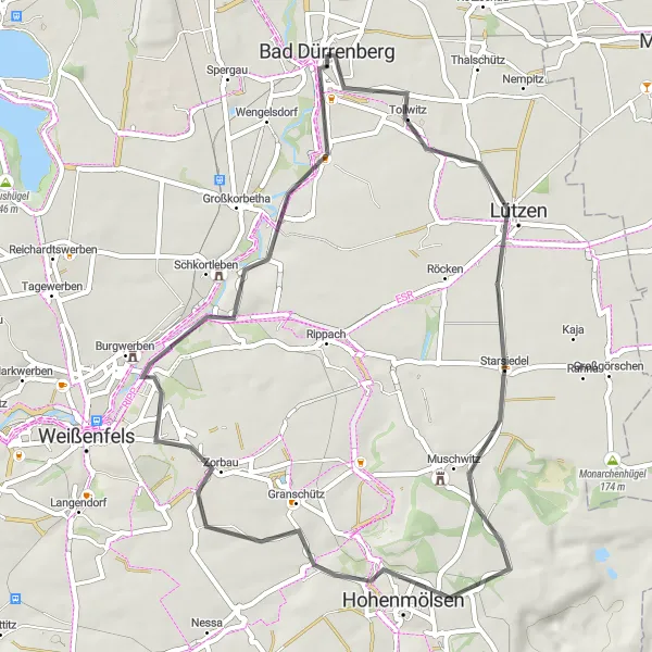 Map miniature of "The Rural Delights" cycling inspiration in Sachsen-Anhalt, Germany. Generated by Tarmacs.app cycling route planner