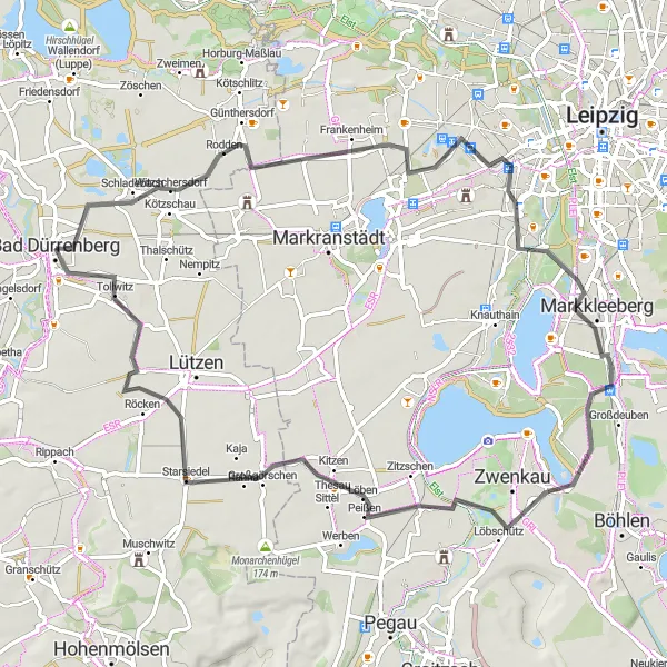 Map miniature of "Markkleeberg Circuit" cycling inspiration in Sachsen-Anhalt, Germany. Generated by Tarmacs.app cycling route planner