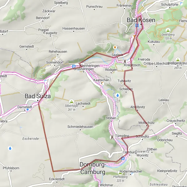 Karten-Miniaturansicht der Radinspiration "Gravelabenteuer um Bad Kösen" in Sachsen-Anhalt, Germany. Erstellt vom Tarmacs.app-Routenplaner für Radtouren