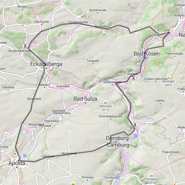 Karten-Miniaturansicht der Radinspiration "Weinberge und Schlösser Rundweg" in Sachsen-Anhalt, Germany. Erstellt vom Tarmacs.app-Routenplaner für Radtouren