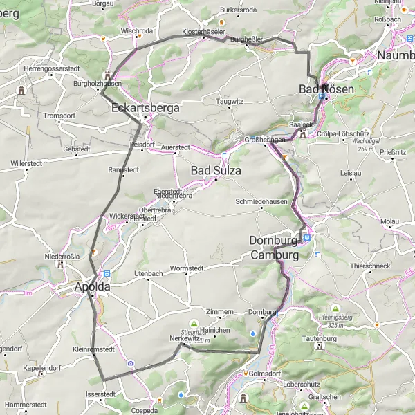 Map miniature of "Thuringian Highlights" cycling inspiration in Sachsen-Anhalt, Germany. Generated by Tarmacs.app cycling route planner