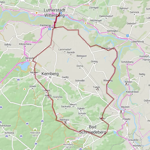 Karten-Miniaturansicht der Radinspiration "Wasser, Wald und Wittenberg" in Sachsen-Anhalt, Germany. Erstellt vom Tarmacs.app-Routenplaner für Radtouren