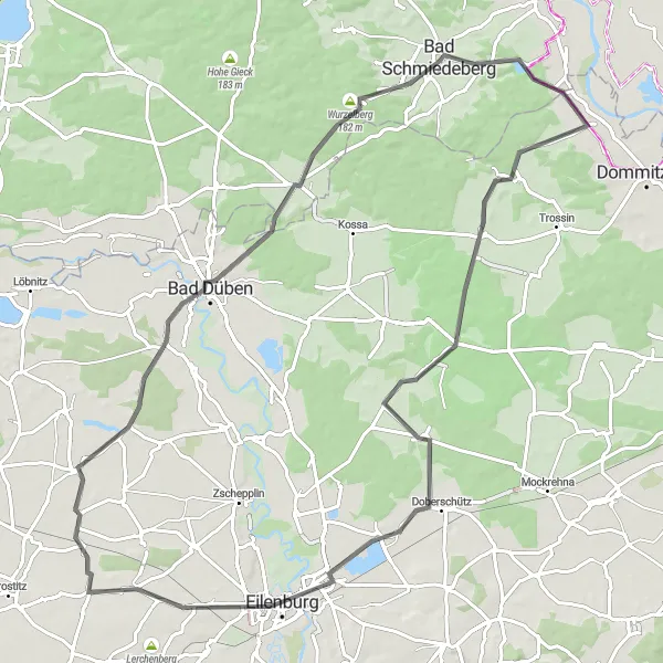 Karten-Miniaturansicht der Radinspiration "Rund um Bad Schmiedeberg auf dem Rennrad" in Sachsen-Anhalt, Germany. Erstellt vom Tarmacs.app-Routenplaner für Radtouren