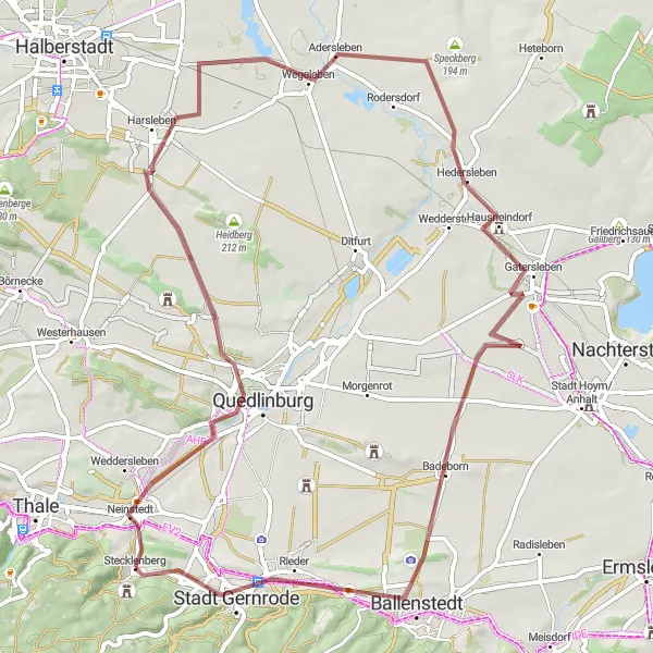 Map miniature of "Münzenberg Gravel Adventure" cycling inspiration in Sachsen-Anhalt, Germany. Generated by Tarmacs.app cycling route planner