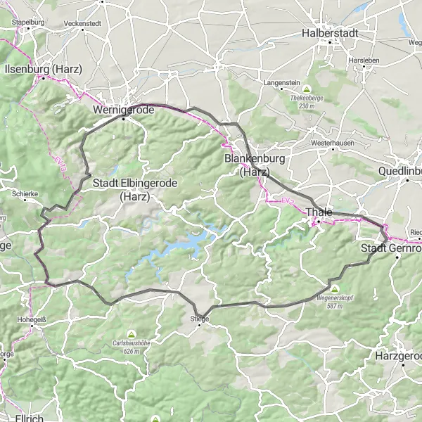 Karten-Miniaturansicht der Radinspiration "Rundkurs durch den Harz über Allrode und Wernigerode" in Sachsen-Anhalt, Germany. Erstellt vom Tarmacs.app-Routenplaner für Radtouren