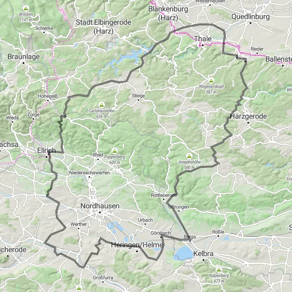 Karten-Miniaturansicht der Radinspiration "Epische Harz Runde über Gernrode und Heringen/Helme" in Sachsen-Anhalt, Germany. Erstellt vom Tarmacs.app-Routenplaner für Radtouren