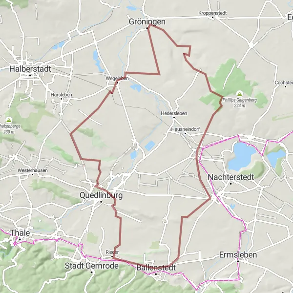 Map miniature of "Gravel Route: Ballenstedt to Gröningen" cycling inspiration in Sachsen-Anhalt, Germany. Generated by Tarmacs.app cycling route planner