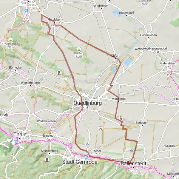 Map miniature of "Ballenstedt to Quedlinburg Gravel Route" cycling inspiration in Sachsen-Anhalt, Germany. Generated by Tarmacs.app cycling route planner