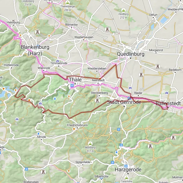 Map miniature of "Ballenstedt to Schloss Ballenstedt Gravel Route" cycling inspiration in Sachsen-Anhalt, Germany. Generated by Tarmacs.app cycling route planner