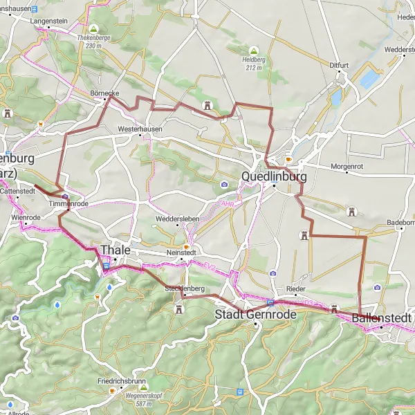 Map miniature of "Gernrode to Ballenstedt Gravel Route" cycling inspiration in Sachsen-Anhalt, Germany. Generated by Tarmacs.app cycling route planner