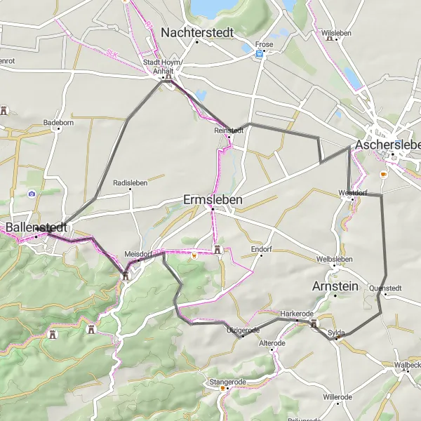 Map miniature of "Hoym to Ballenstedt Road Route" cycling inspiration in Sachsen-Anhalt, Germany. Generated by Tarmacs.app cycling route planner