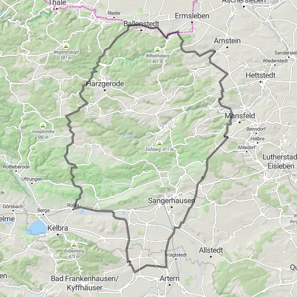 Map miniature of "Friedrichshohenberg to Ballenstedt Road Route" cycling inspiration in Sachsen-Anhalt, Germany. Generated by Tarmacs.app cycling route planner