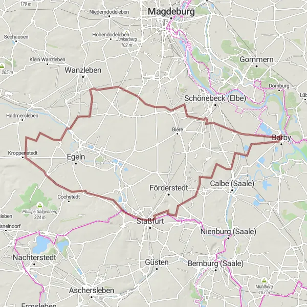 Map miniature of "Barby Gravel Adventure" cycling inspiration in Sachsen-Anhalt, Germany. Generated by Tarmacs.app cycling route planner