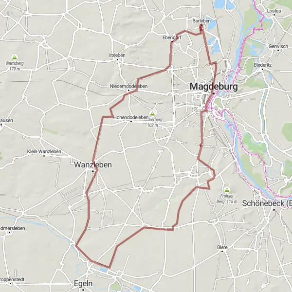 Karten-Miniaturansicht der Radinspiration "Gravelabenteuer um Barleben" in Sachsen-Anhalt, Germany. Erstellt vom Tarmacs.app-Routenplaner für Radtouren