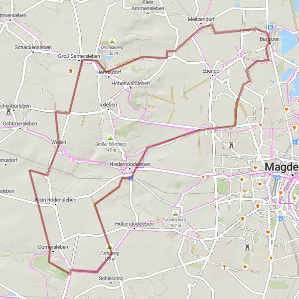 Map miniature of "Langestückenberg and Domersleben Gravel Loop" cycling inspiration in Sachsen-Anhalt, Germany. Generated by Tarmacs.app cycling route planner