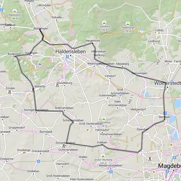 Karten-Miniaturansicht der Radinspiration "Bergabenteuer um Barleben" in Sachsen-Anhalt, Germany. Erstellt vom Tarmacs.app-Routenplaner für Radtouren