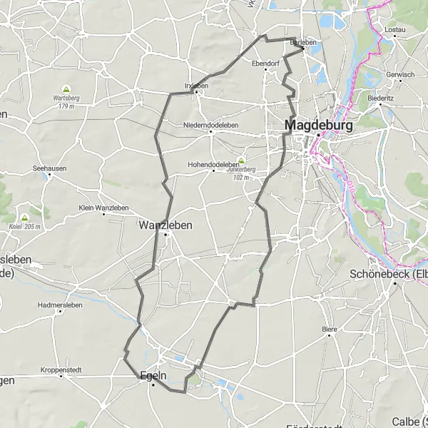 Map miniature of "Historic Road Tour: From Ottersleben to Barleben" cycling inspiration in Sachsen-Anhalt, Germany. Generated by Tarmacs.app cycling route planner