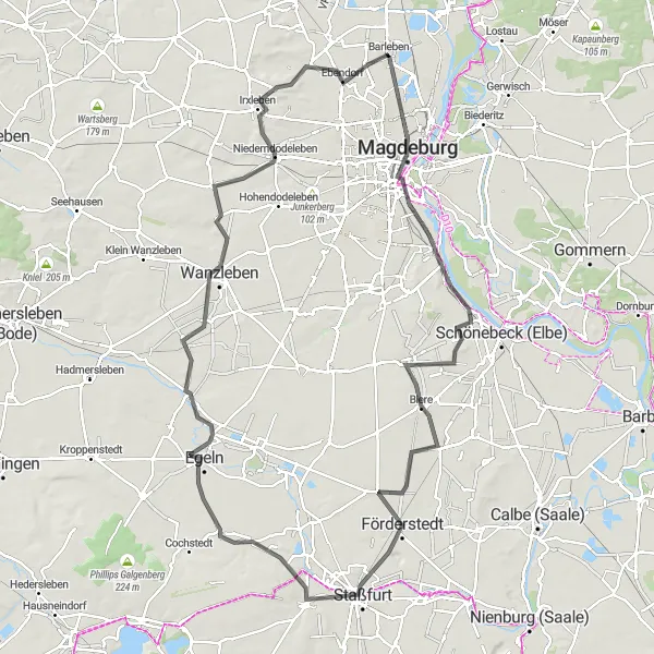 Map miniature of "Magdeburg Circuit" cycling inspiration in Sachsen-Anhalt, Germany. Generated by Tarmacs.app cycling route planner